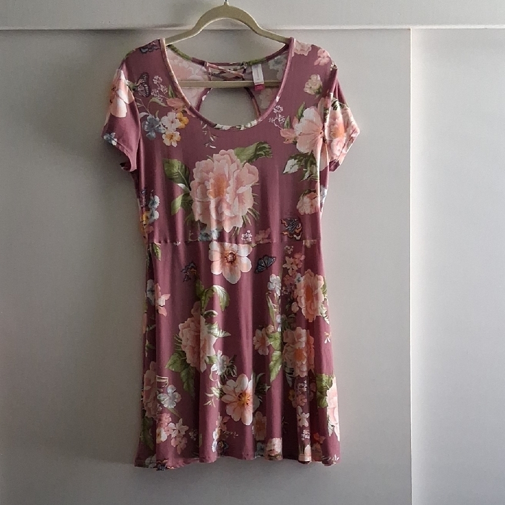 Y2K Pink Floral Babydoll Dress Whimsical Faircore Cottagecore XL 15/17